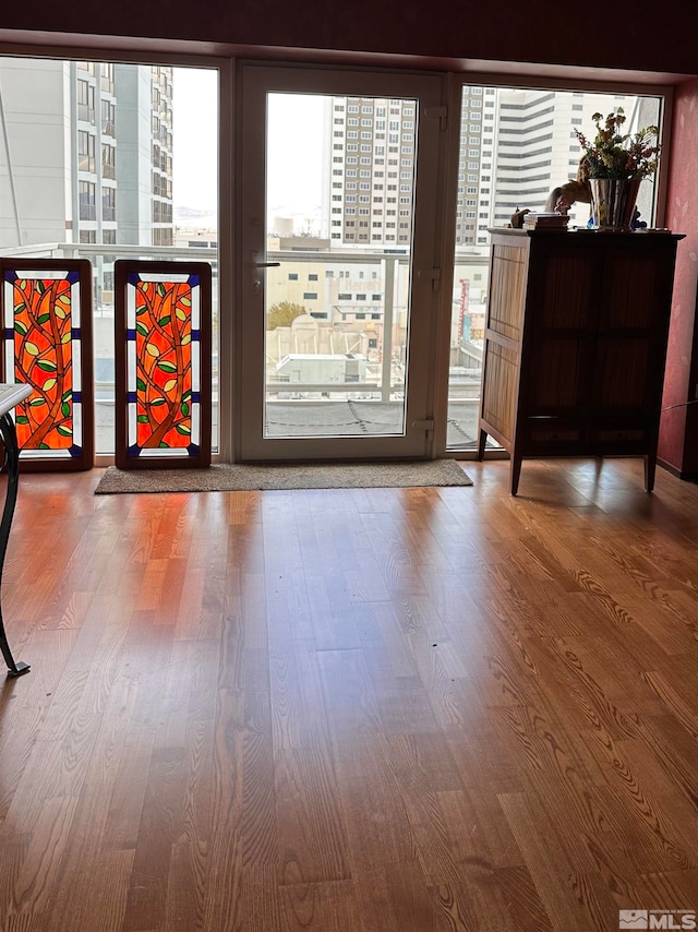 doorway to outside with hardwood / wood-style flooring