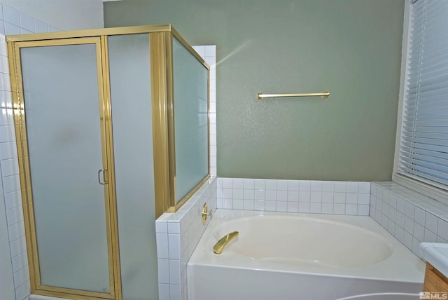 bathroom featuring vanity and separate shower and tub