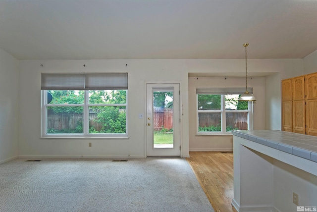 interior space with light hardwood / wood-style flooring