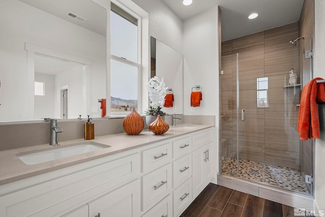 bathroom featuring vanity and walk in shower