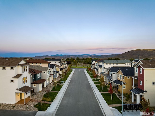 exterior space featuring a mountain view