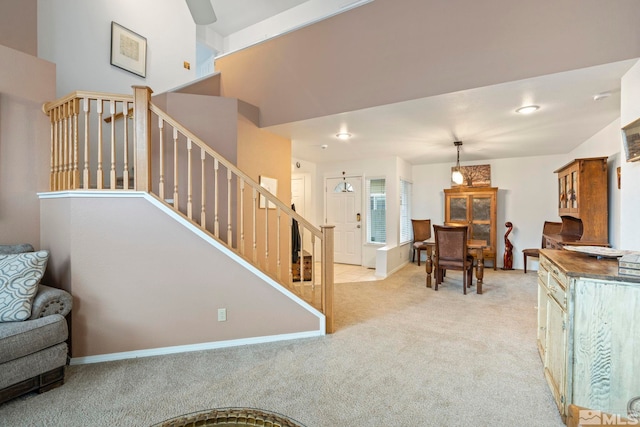 living room with light colored carpet