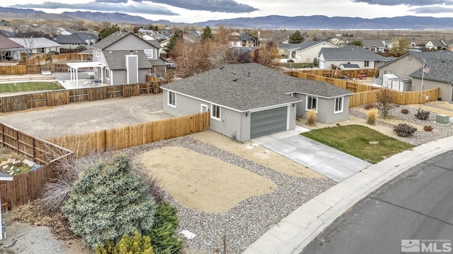 bird's eye view with a mountain view