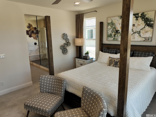 bedroom featuring carpet, ceiling fan, and a closet