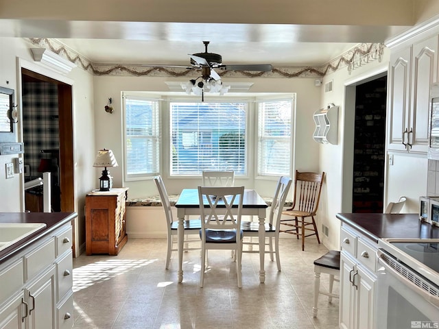 dining room with ceiling fan and plenty of natural light