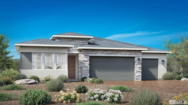 prairie-style home with a garage