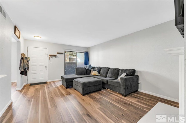 living room with hardwood / wood-style floors