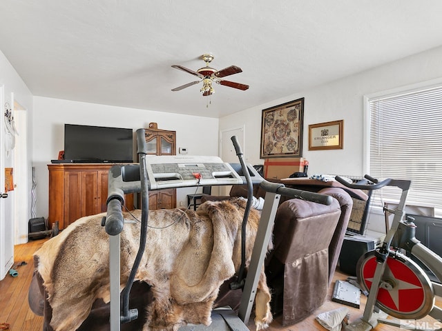 interior space with ceiling fan and light wood-type flooring