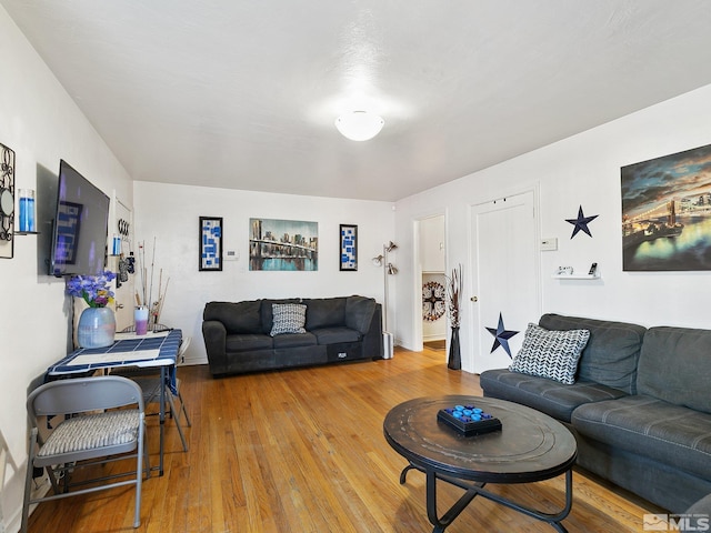 living room with hardwood / wood-style flooring