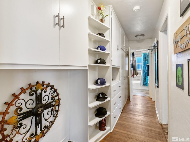 spacious closet with light hardwood / wood-style floors