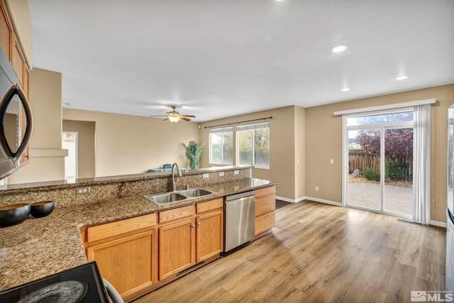 kitchen featuring dishwasher, light hardwood / wood-style floors, a healthy amount of sunlight, and sink