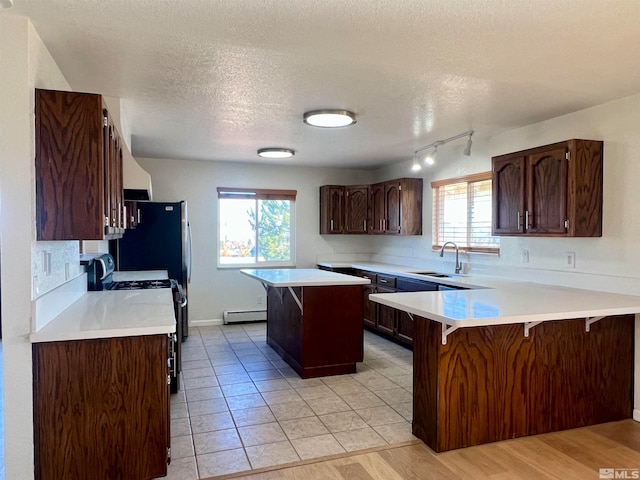 kitchen with range with electric cooktop, light hardwood / wood-style floors, a wealth of natural light, and sink