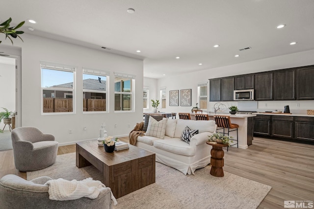 living room featuring light wood-type flooring