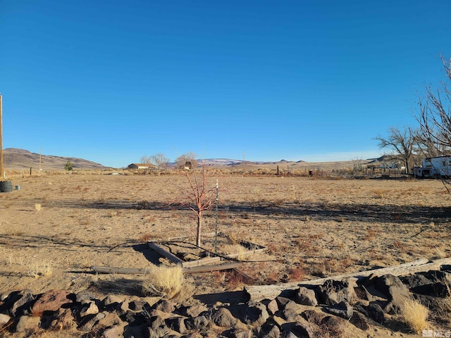 view of yard with a mountain view and a rural view