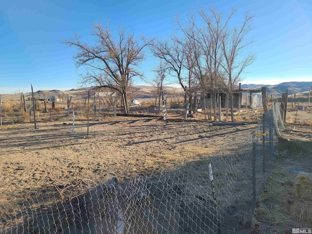 view of yard with a mountain view and a rural view