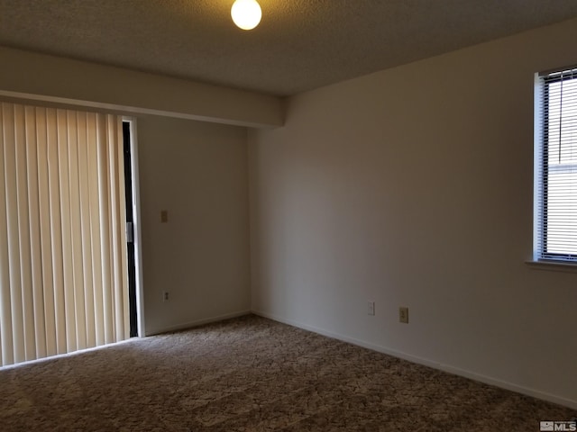 empty room with carpet flooring and a textured ceiling