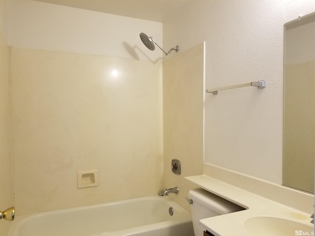 full bathroom with shower / tub combination, vanity, and toilet