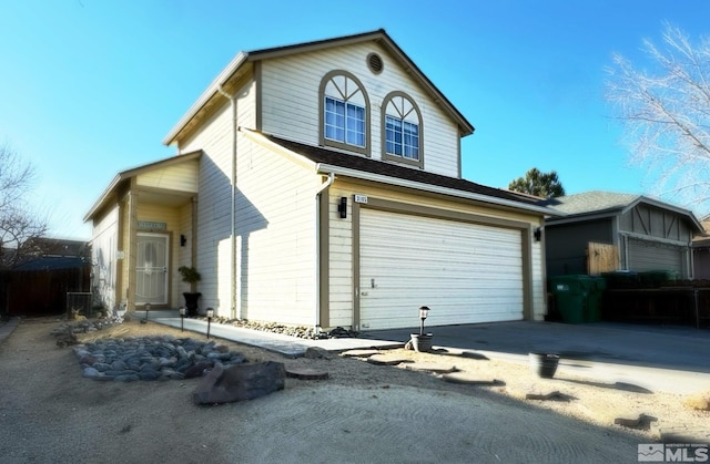 exterior space with a garage