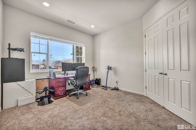 view of carpeted office space