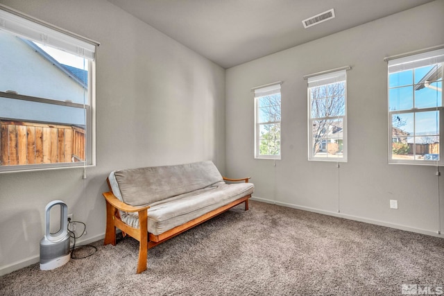 sitting room featuring carpet floors and a healthy amount of sunlight