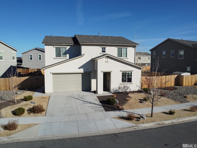 front facade with a garage