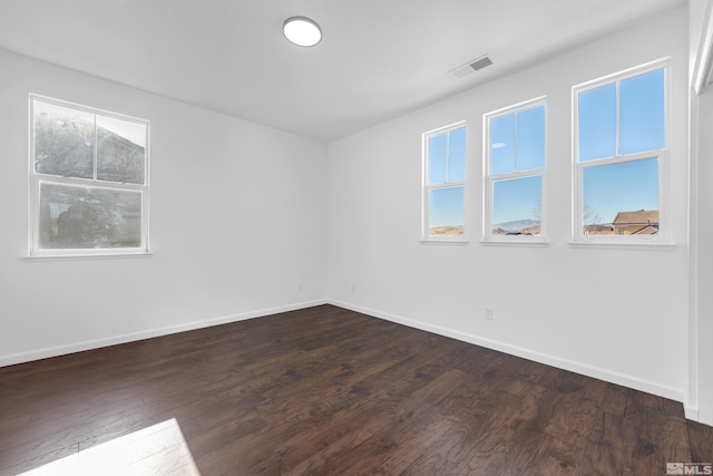 unfurnished room with dark wood-type flooring and a healthy amount of sunlight