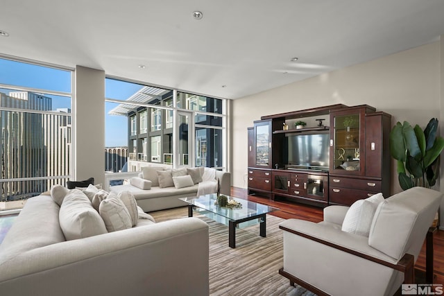 living room featuring hardwood / wood-style flooring and expansive windows