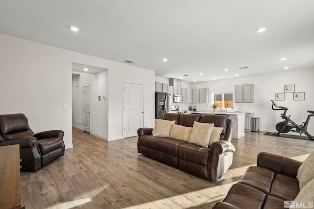 living room with light hardwood / wood-style flooring