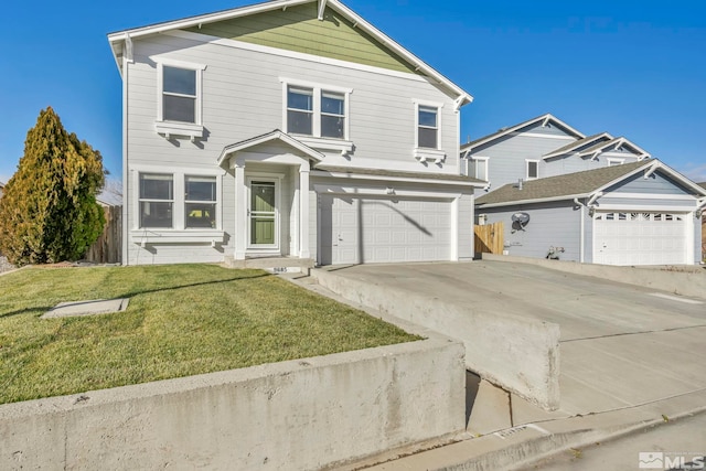 view of front facade featuring a garage and a front lawn