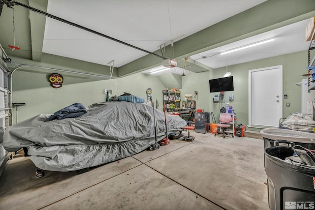 garage with a garage door opener