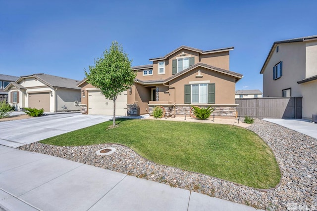 view of front facade with a front lawn and a garage