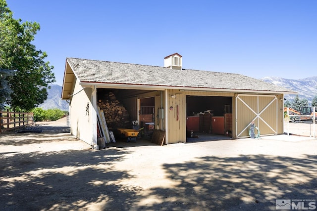 garage with a mountain view