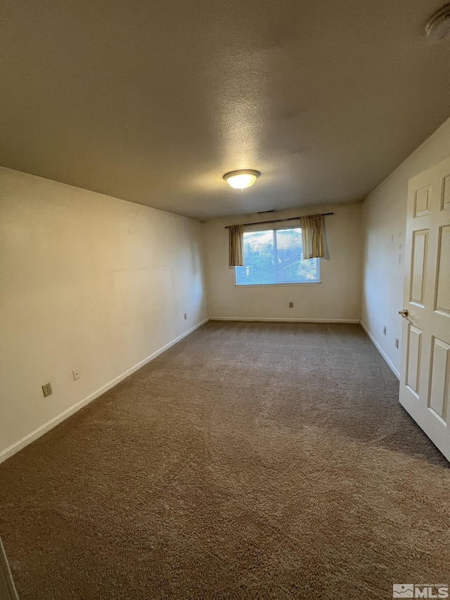 unfurnished room with carpet and a textured ceiling