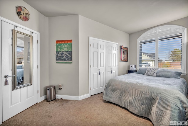 carpeted bedroom featuring a closet