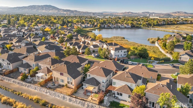 aerial view with a water and mountain view