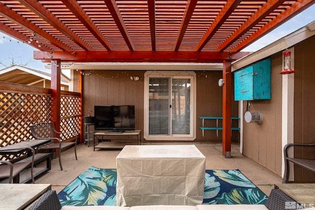 view of patio featuring a pergola and an outdoor hangout area