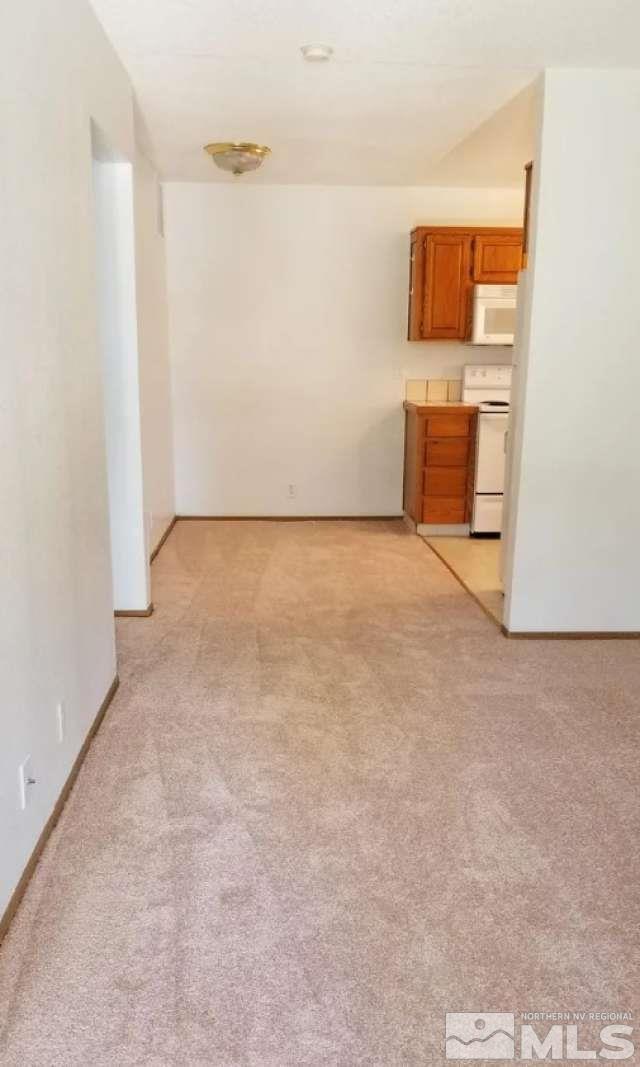 unfurnished living room featuring light carpet