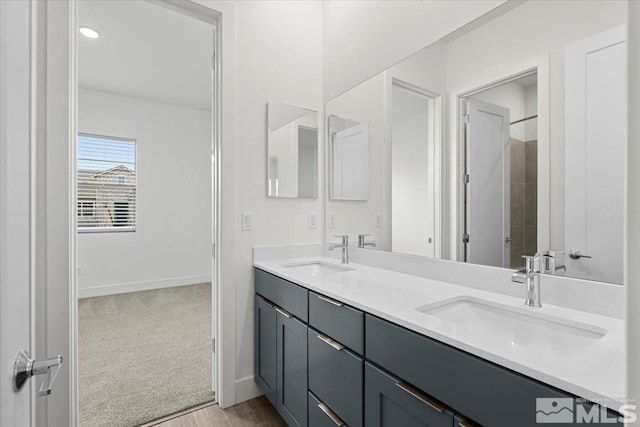 bathroom featuring hardwood / wood-style floors and vanity