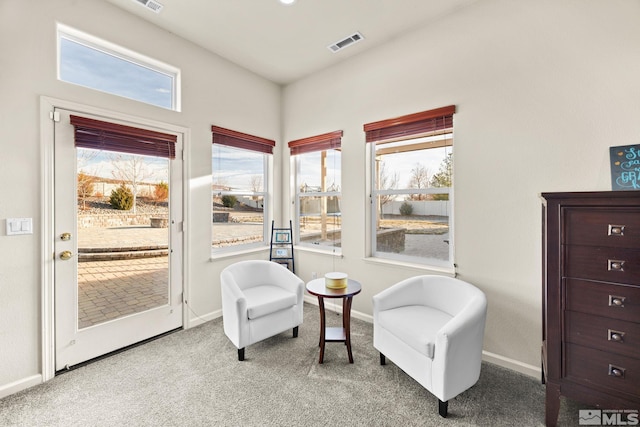 living area with light carpet and a healthy amount of sunlight