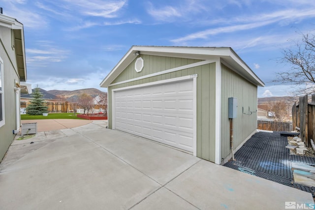 garage with a mountain view