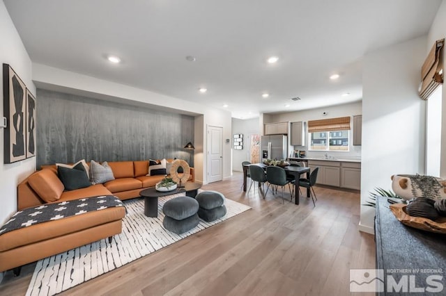 living room with light wood-type flooring