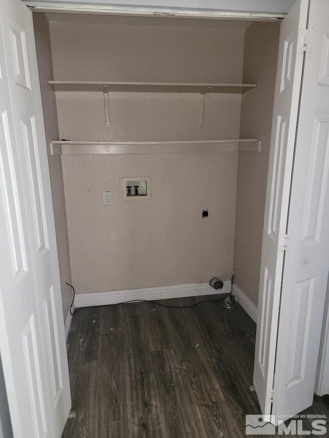 laundry area with hookup for an electric dryer, dark wood-type flooring, and hookup for a washing machine