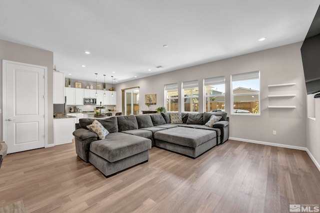 living room with light hardwood / wood-style flooring