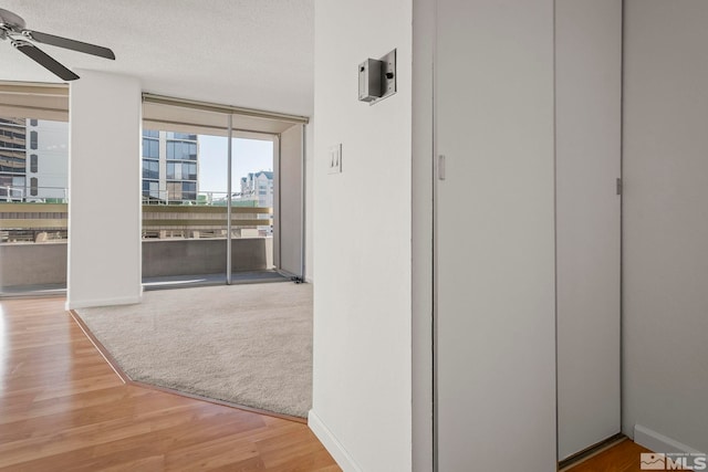 hallway featuring hardwood / wood-style floors and a textured ceiling