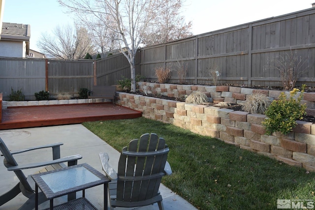 view of yard featuring a deck and a patio area