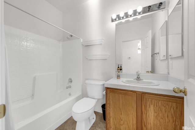 full bathroom with shower / tub combination, vanity, and toilet