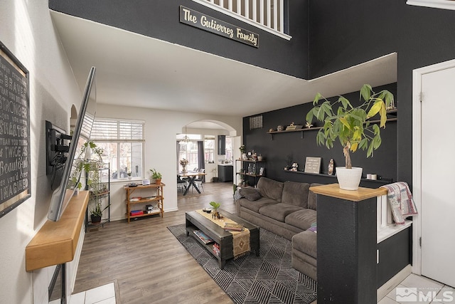 living room with hardwood / wood-style floors