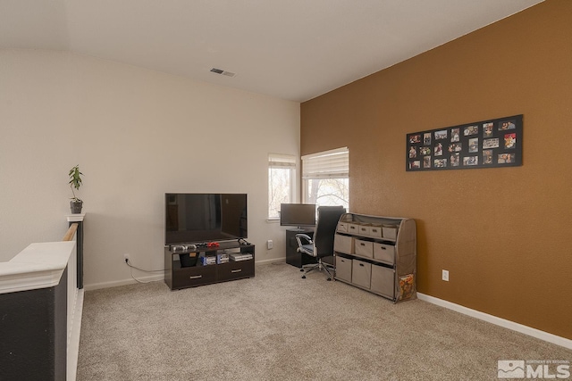 view of carpeted home office