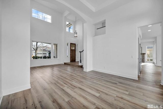 unfurnished living room featuring light hardwood / wood-style flooring and a wealth of natural light