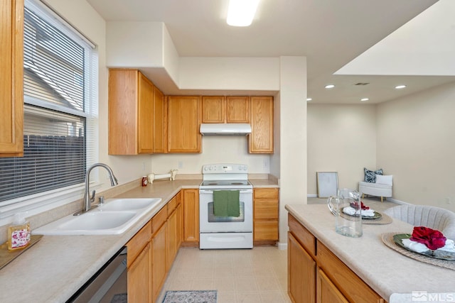 kitchen featuring electric range, dishwasher, and sink